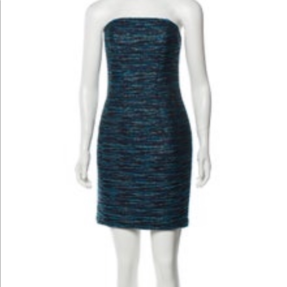Shoshanna blue metallic strapless dress. Size 8